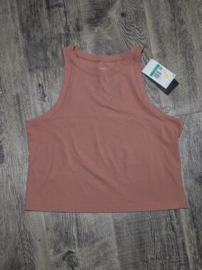 Nike Women's Ribbed High-Neck Crop Tank - Dusty Rose Pink